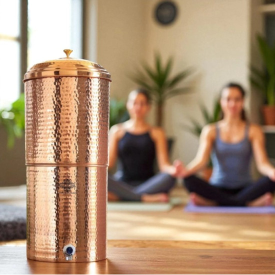 Novelika-Traditional Handmade 100% Pure Copper Hammered Design Filter Water Dispenser With Candle Inside - 15Ltr(NA1102)