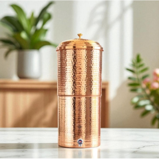 Novelika-Traditional Handmade 100% Pure Copper Hammered Design Filter Water Dispenser With Candle Inside - 15Ltr(NA1102)
