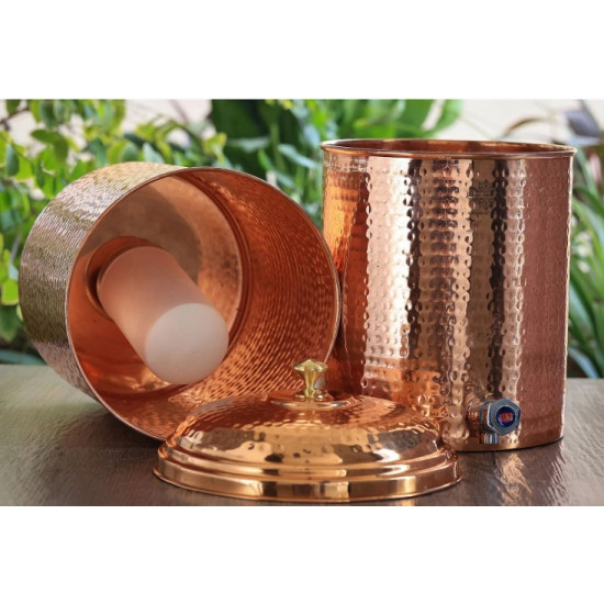 Novelika-Traditional Handmade 100% Pure Copper Hammered Design Filter Water Dispenser With Candle Inside - 15Ltr(NA1102)