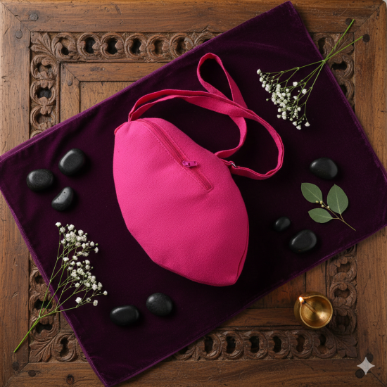 NOVELIKA-Cherry Red Radha Krishna Embroidered Chanting Bag /Japa Mala Bag With Sakshi Mala Counter (Paack of 1)
