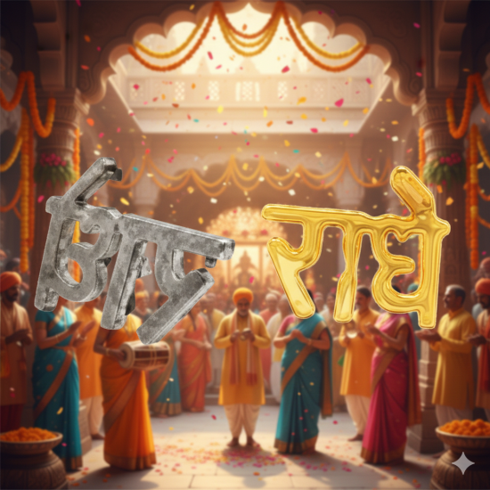 Radhe Radhe- Tilak Stamp-Silver Metal-Forehead Tika Tool for Men/Women Deity Ornament .( Pack of 5 )