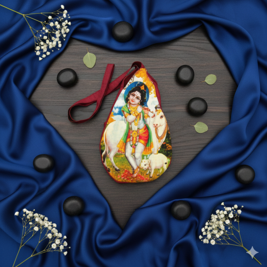 NOVELIKA-Krishna Printed Chanting Bag /Japa Bag Or Beads Bag With Zip Pocket (Pack of 1)