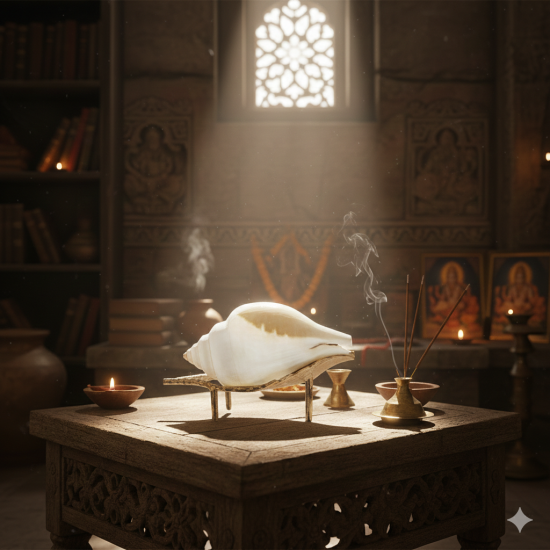 NOVILIKA - White Natural Non-Blowing Jal Shank With Brass Stand |Original Pani Wala Conch For Pooja & Aarti Less (Pack of 1)