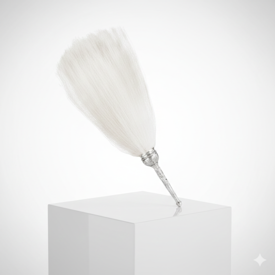 NOVELIKA- White Chaur Sahib With Elegant Handle For Mandir And Gurudwara Sahib -Ethical Chawar For Pooja Rituals, 24 Inches 