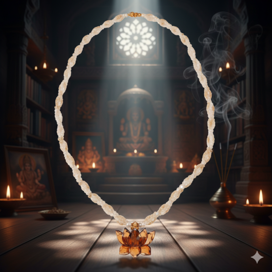 NovelikaTulsi Mala With Radha Engraved Locket Sacred Hindu Prayer Beads Necklace Suitable For Praying, Mandir, Pooja Articles 