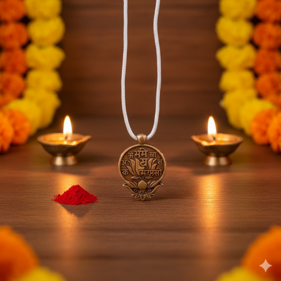 Shree Radha Tulsi Mala Or Holy Basil Necklace With Engraved Design Wooden Pendant Locket - Set Of 1