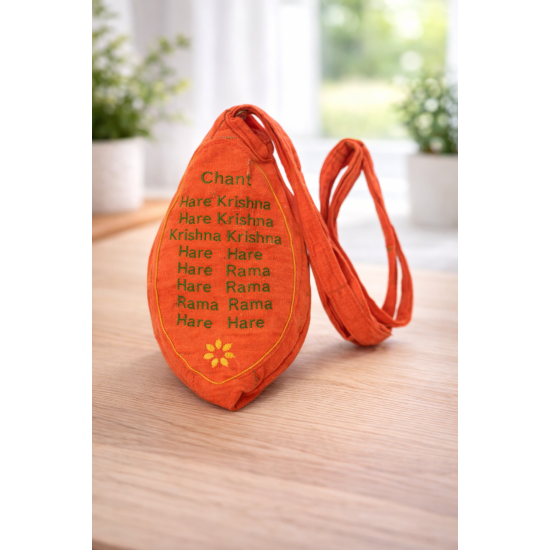 NOVELIKA-Pinkish Orange Sree Bal Gopal Embroidery Cotton Chanting Bag/Gomukhi Japa Bag With Sakshi Mala Counter(Pack of 1)
