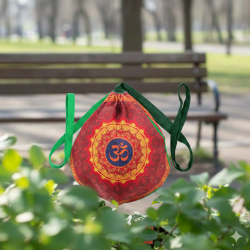 NOVELIKA-Om  Printed Gomukhi Japa Mala Bag, Pure Cotton With Zip Pocket And Sakshi Mala Counter, Pack Of 1