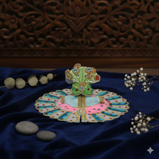 NOVELIKA-N0 -2 Laddu Gopal Poshak with Matching Beautiful Green  Pagdi  (Set of 1)