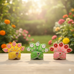  NOVELIKA- 3 No-Laddu Gopal Beautiful Colorful Flower Mukut Pagdi of Laddu Gopal Ji ( Set of 5 ) 