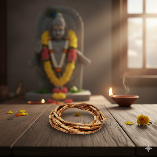  Novelika Original 3 Round Tulsi Kanthi Mala Or Pure Holy Basil Three Layer Wooden Chain For Neck, Tulasi Wood Mala, Adults Unisex - Set Of 1