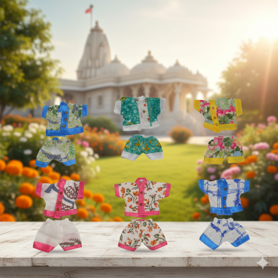  NOVELIKA -0-1 Multicolor Design Cotton Kurta & Dhoti/Shorts Set for Bal Gopal Idol- Soft Fabric Krishna Idol (Pack of 5 )