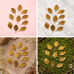 NOVELIKA - Brass Tulsi Patta -Tulasi Leaves Shaped (10)  Pieces for Craft Home Décor Designing Hobby Dresses (Light Golden)