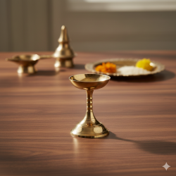 NOVELIKA - Golden Brass Diya With Stand | Traditional Pradip For Puja & Pooja Oil Lamp | Elegant Golden Finish | 3.5 Inches 