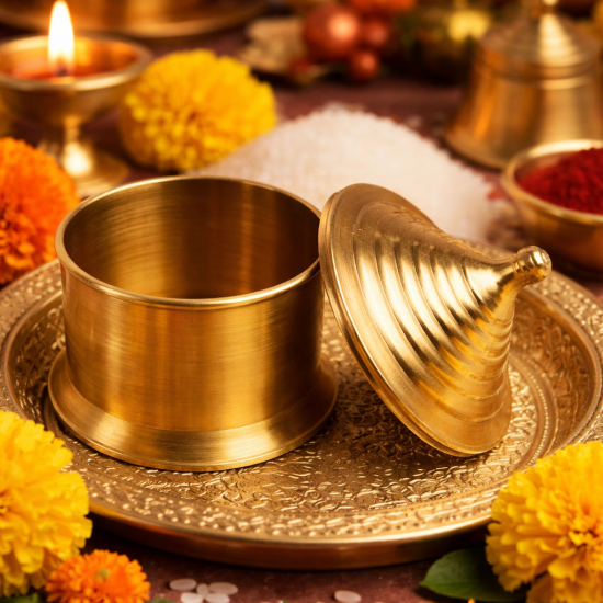 NOVELIKA - Golden Handmade Sindur Box | Sindoor Dibbi/Kumkum Dani, Brass Traditional (Pack of 1 )