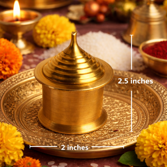 NOVELIKA - Golden Handmade Sindur Box | Sindoor Dibbi/Kumkum Dani, Brass Traditional (Pack of 1 )