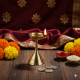 NOVELIKA - Golden Traditional Brass Stand Diya/Pradip For Puja ( Pack of 1 )