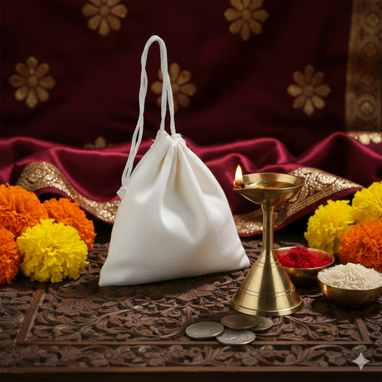 NOVELIKA - Gomukhi Japa Bag for Jaap Mala – White Cotton Chanting Bag for Meditation, Mantra, Prayer (Pack of 1)