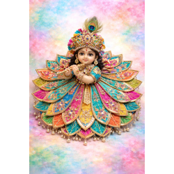 NOVELIKA - Laddu Gopal Beautiful Dress - Multiple Layers in a Fan-Like or Peacock-inspired Design, Adorned with Colorful Embroidery, (8 Pieces )