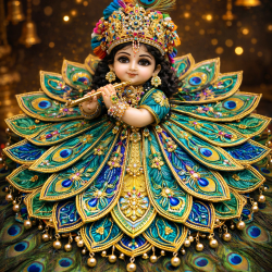 NOVELIKA - Laddu Gopal Beautiful Dress - Multiple Layers in a Fan-Like or Peacock-inspired Design, Adorned with Colorful Embroidery, (8 Pieces )