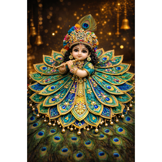 NOVELIKA - Laddu Gopal Beautiful Dress - Multiple Layers in a Fan-Like or Peacock-inspired Design, Adorned with Colorful Embroidery, (8 Pieces )