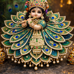 NOVELIKA - Laddu Gopal-Dress  Peacock Feather & Heavy Pearl Kalash inspired Design of  Bal Gopal Krishna ( Set of 5 )