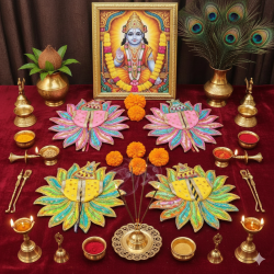 NOVELIKA - Laddu Gopal-Dress Multiple Layers in a Kalash and Peacock Feather-inspired Design (Set of 4 )