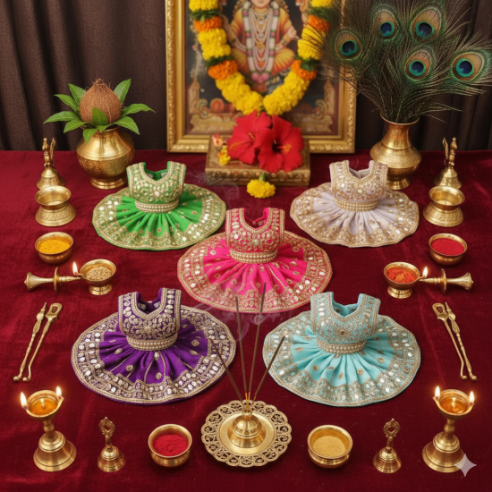 NOVELIKA - Multicolor Design  Pearl Work  of Bal Gopal/ Kanha /Krishna/Thakur Ji Dress. (Set of 5)