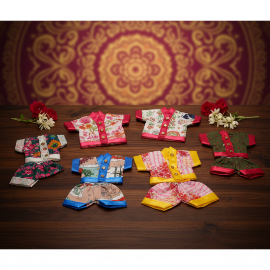 NOVELIKA - No-0-1-Laddu Gopal Dress Cotton Summer Night Suit for Krishna Idol Ladoo Gopal Dress Random Multicolor Designs (Pack of 5 )