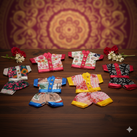 NOVELIKA - No-2-Laddu Gopal Dress Cotton Summer Night Suit for Krishna Idol Ladoo Gopal Dress Pant Shirt (Pack of 5)