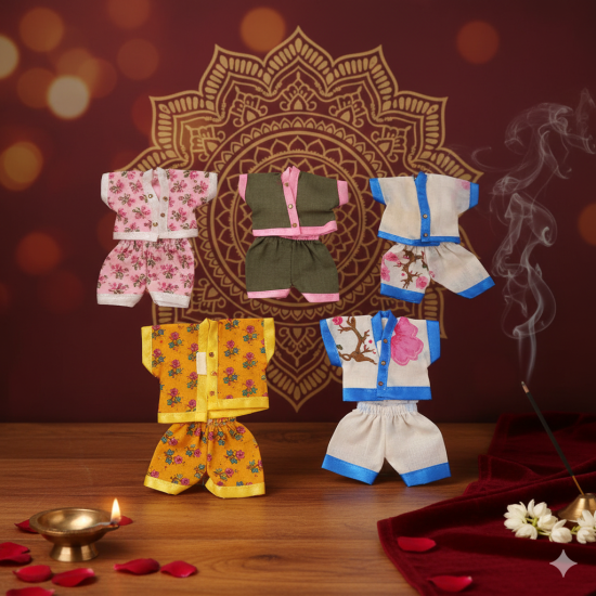 NOVELIKA - No-2-Multicolor Laddu Gopal Dress Cotton Summer Night Suit for Krishna Idol Ladoo Gopal Dress Pant Shirt (Pack of 5)