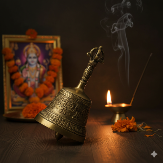 NOVELIKA - Products Vaastu /Feng Shui Spiritual Brass Tibetan Singing OM Bell/Buddhist Meditation Bell Size 6 Inches.