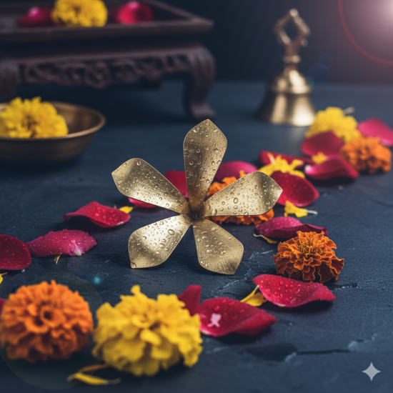 NOVELIKA -  Golden Pure Brass Amra Pallav Or Original Pital Aam Patta/Pooja Mango Leaves For Daily Puja | Mango Leaf (Pack Of 1)
