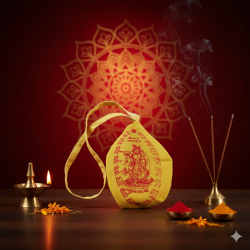 NOVELIKA - Pure Cotton Hare Krishna Japa Bag | Bengali Chant Printed | 108 Japa Mala Beads With Sakshi Mala Counter 
