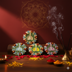 NOVELIKA - Thread Work Heavy Flower Laddu Bal Gopal Dress Multicolor Thakur Ji Poshak (set of 6)