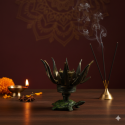 NOVELIKA -Antique Bronze Candle Holder Designed to open and fold like a Lotus Flower, Often sitting on a Tortoise base.(Set of 1)