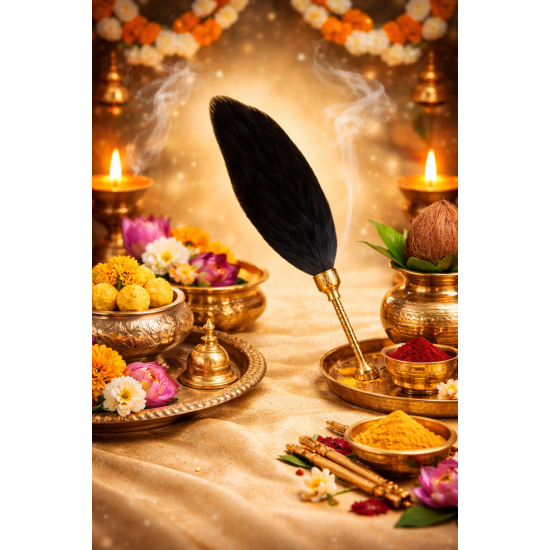 NOVELIKA -  Sacred Black Chawar Sahib With Brass Handle (Pack of 1) 24Inches.