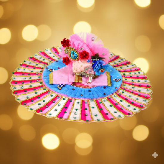 NOVELIKA -  Laddu Gopal Poshak with Matching Beautiful Pink Pagdi  (Set of 1)