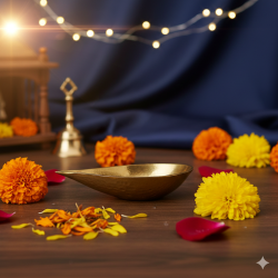 NOVELIKA -  Golden Handmade Pital Pradip, Brass Diya Or Deepak For Daily Puja Less (Pack of 1) 4Inches.