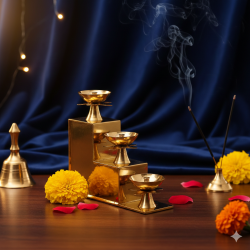 Novelika -  Brass Three Step Decorative Akhand Diya(NA598)
