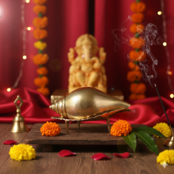 Novelika -  Brass Shankh (Conch Shell) on a stand(NA610)