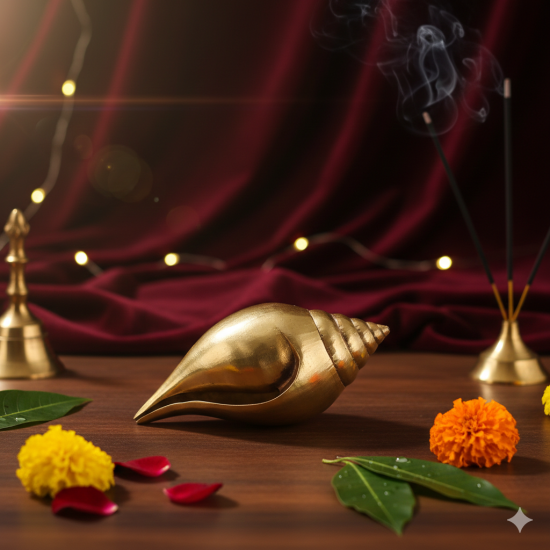Novelika -  Brass Shankh (Conch Shell) on a stand(NA610)
