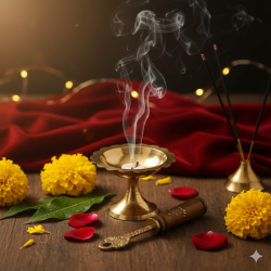 NOVELIKA -  Brass Aarti Lamp/Camphor Dhoop Stand/Kapoor Diya Holder With Handle (Pack of1)