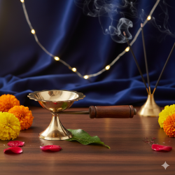 NOVELIKA -  Brass Aarti Lamp/Camphor Dhoop Stand/Kapoor Diya Holder With Handle (Pack of1)