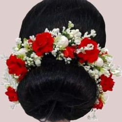 Novelika- Beautiful Floral Hair Gajra for Women, Red and White Flowers(NA1099)