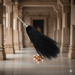 NOVELIKA -  Black Puja Reshmi Chawar /Chanwara/Chaur/Chavar Sahib In Metal Body (Pack Of 1) 15Inches.