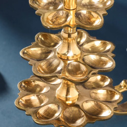 Novelika-   Traditional Brass Three-Step Deeparadhana Lamp(NA675)