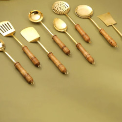Novelika -  Brass Kitchen Utensils with Wooden Handles(NA687)