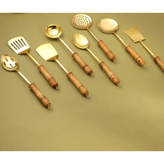 Novelika -  Brass Kitchen Utensils with Wooden Handles(NA687)