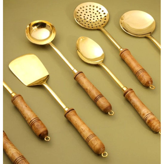 Novelika -  Brass Kitchen Utensils with Wooden Handles(NA687)